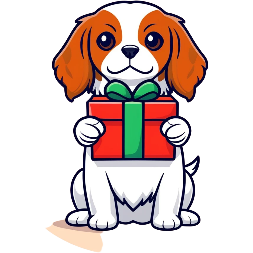 King charles cavalier spaniel with a christmas present  emoji