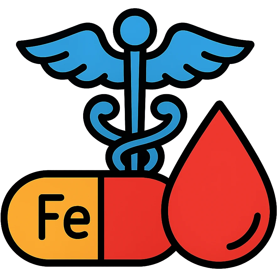 Medical symbol with iron supplement and blood drop representing anemia treatment emoji