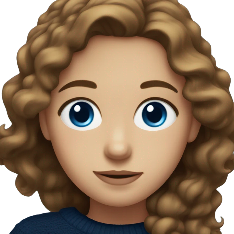 wavy brown haired girl with blue eyes in a navy blue sweater  emoji