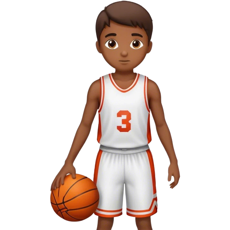 Boy wearing basketball clothes with a basketball  emoji