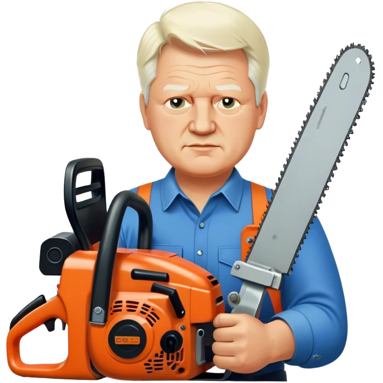 Realistic Boris Yeltsin holding a large chainsaw emoji