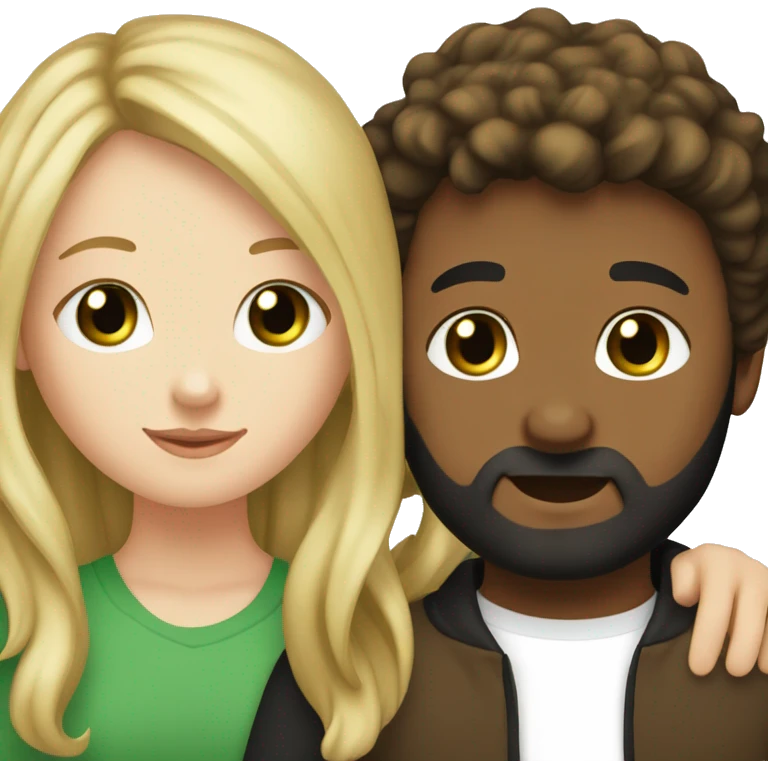 Beautiful white girl with brown hair and green eyes hugging a white beautiful boy with blond hair and black beard  emoji