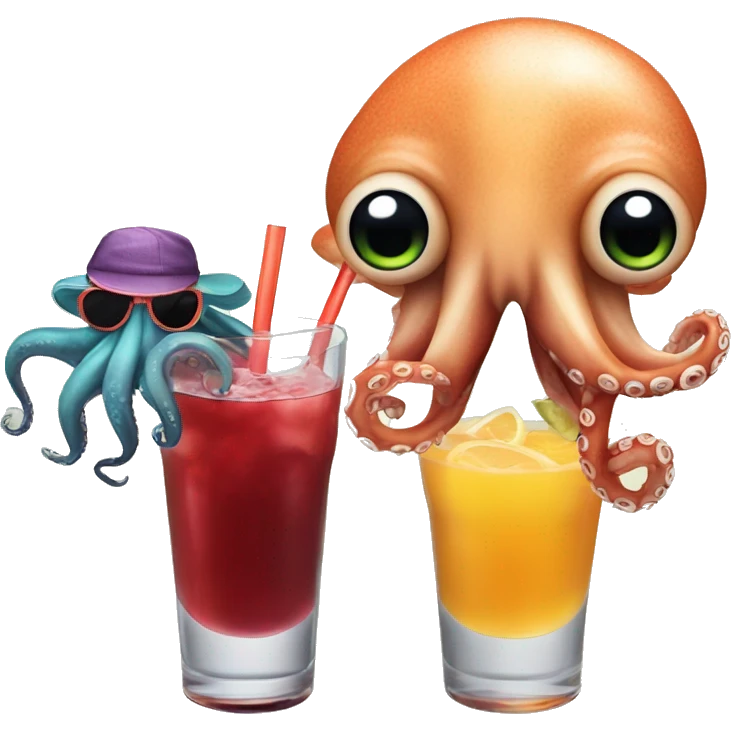 A squid and an octopus with fresh drinks  emoji