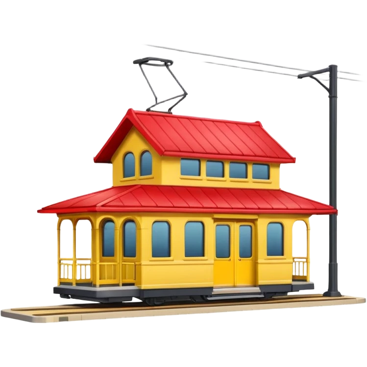 small tram station building with platform and visible tram, classic emoji style emoji