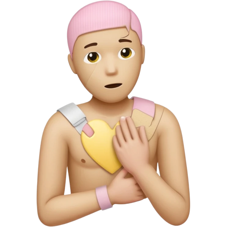 A broken heart sealed with a Band-aid man in soft pink, beige and yellow pastel colors emoji