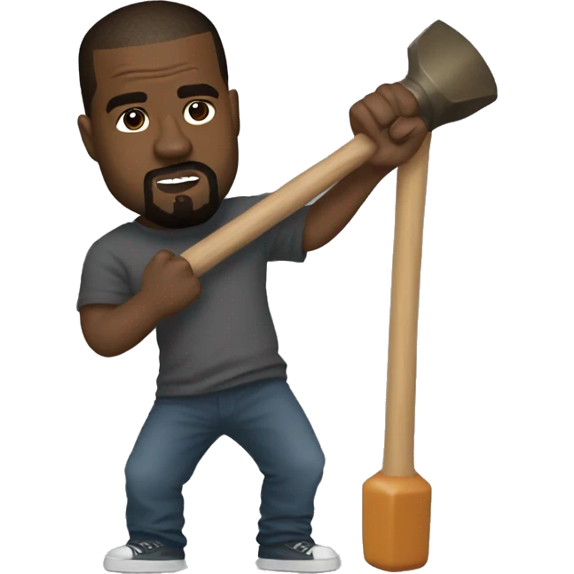 Kanye West with a comically large toy hammer emoji