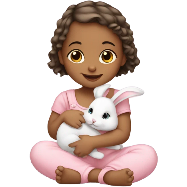 Baby girl with cute bunny emoji