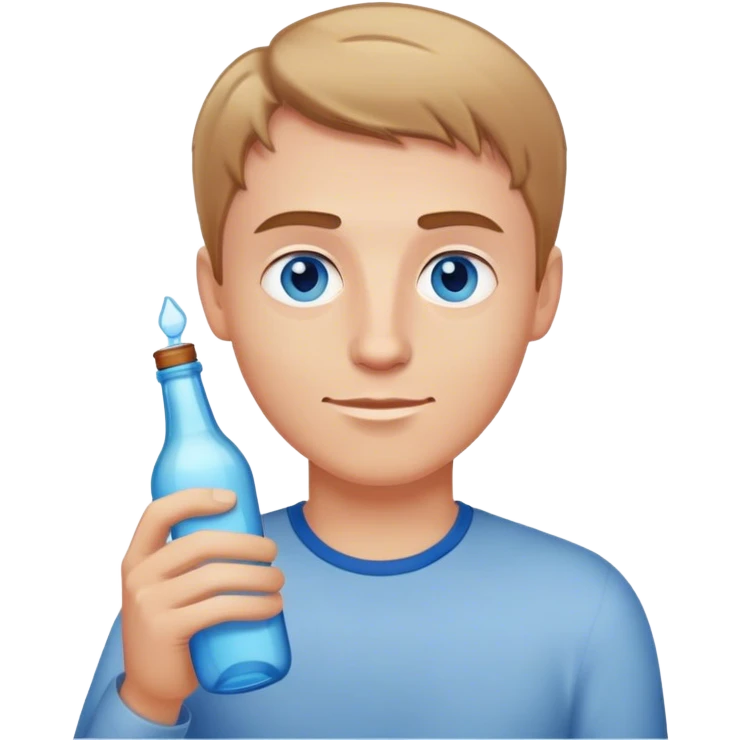 white guy light brown short hair blue eyes holding bottle emoji