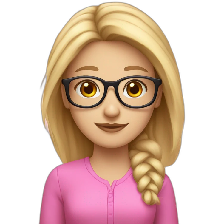 white girl wearing pink glasses with blond hair, sir actually nerd emoji