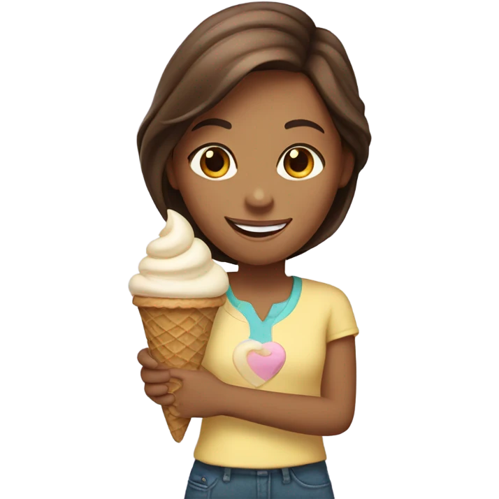 smiling girl with brown hair with ice cream emoji