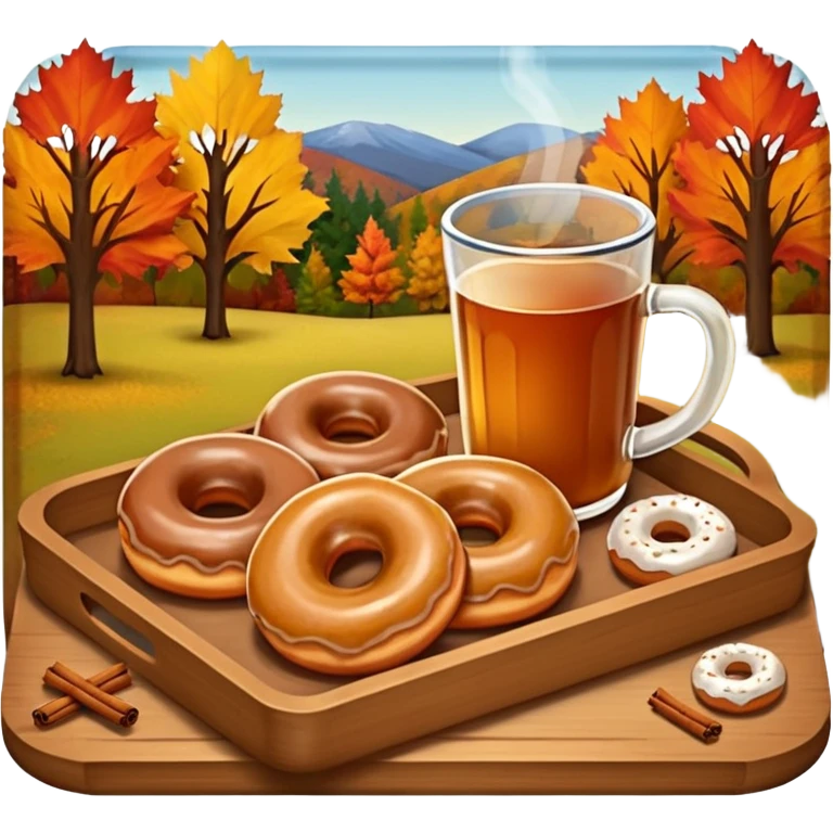 Apple cider and donuts on a tray fall scenery emoji
