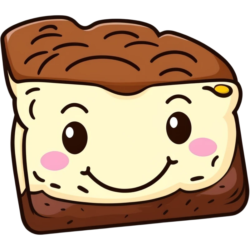 chocolate brownie with a smiley face, cartoonish sticker style emoji