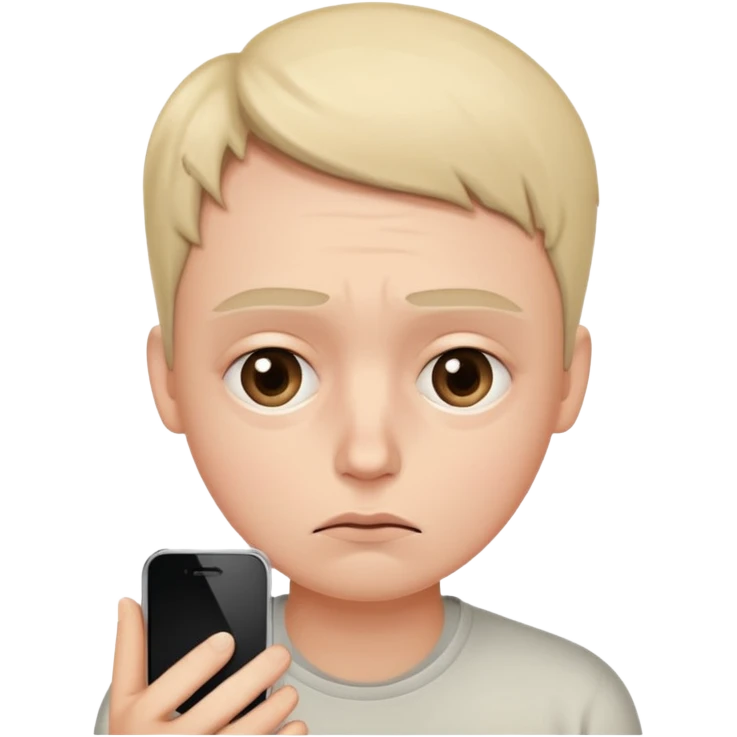 exhausted person with dark circles under eyes, staring intently at smartphone emoji
