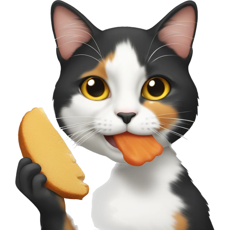 calico cat eating a chicken emoji