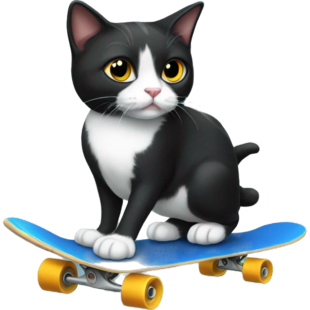 Tuxedo Cat on a skateboard emoji