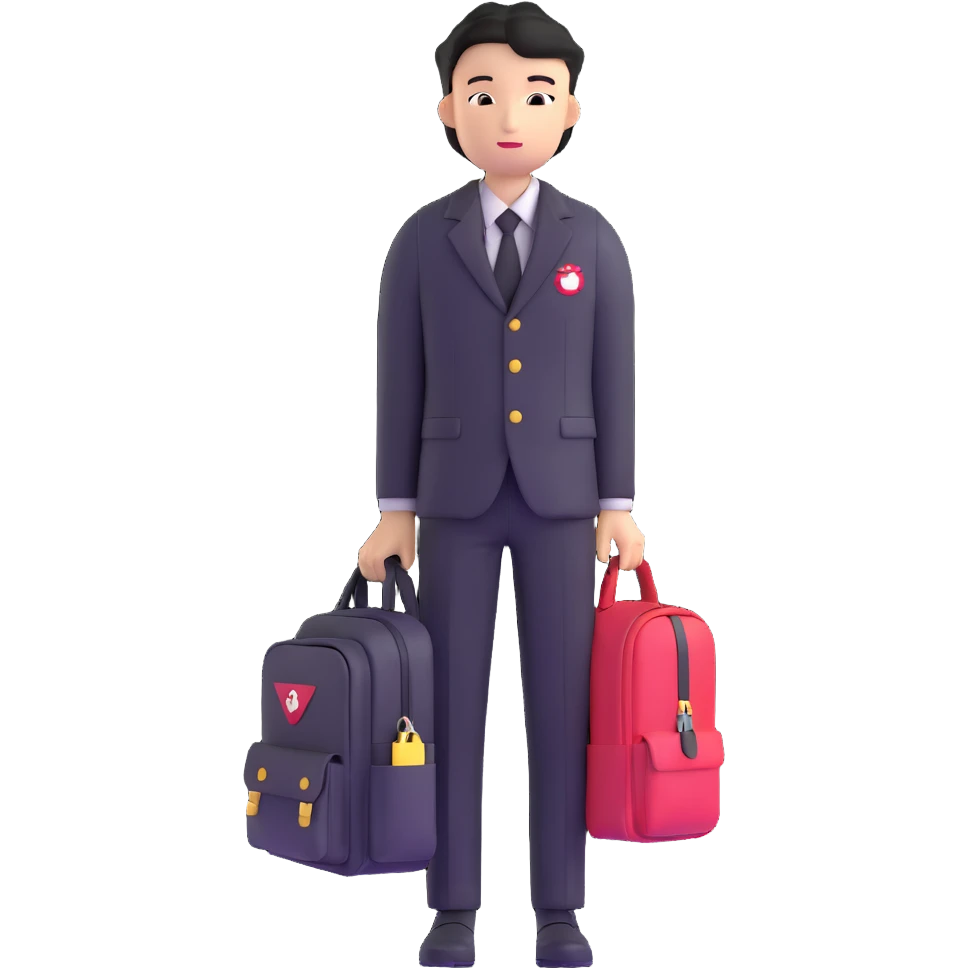 Japanese male high school student in black gakuran uniform with school bag emoji