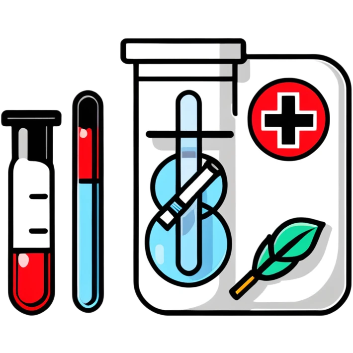 Friendly sticker design of sexual health clinic symbol with red cross, test tube, and heart icon emoji