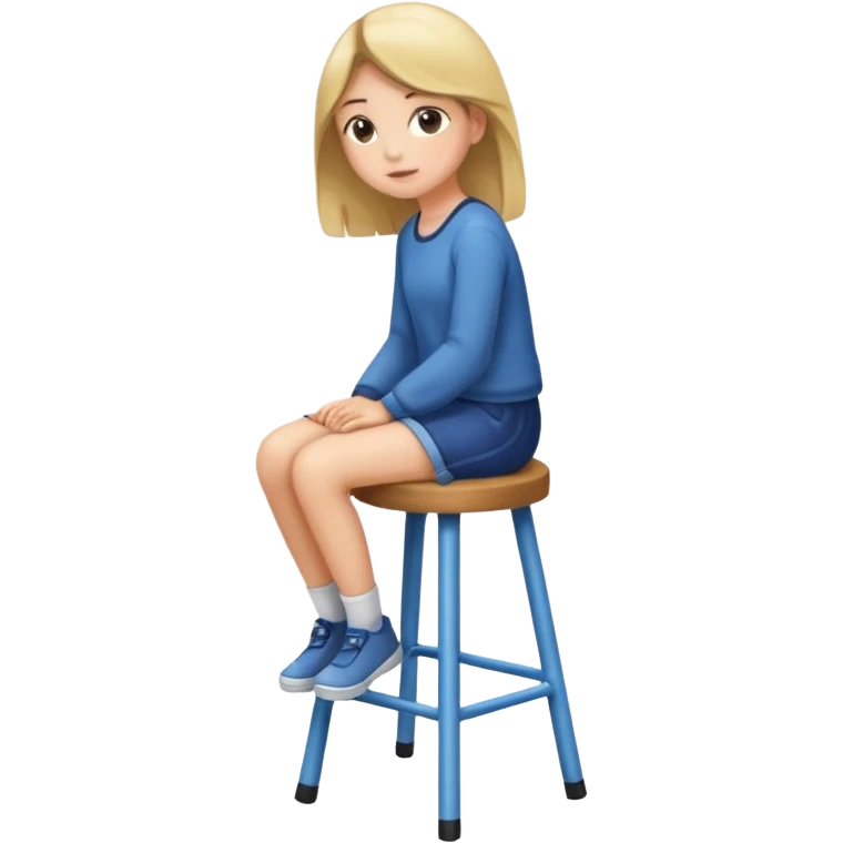 a girl is sitting on a stool facing whole body toward left side emoji