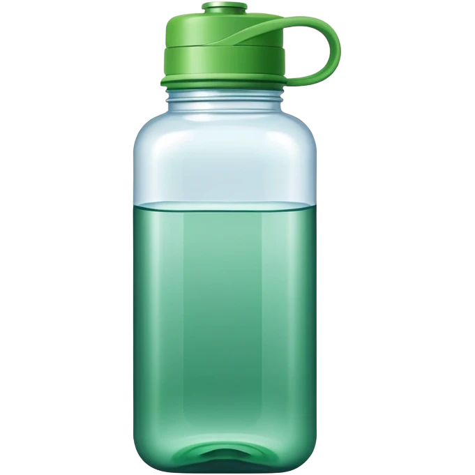 squared shape water bottle in green color, make sure the width and height if image must be equal in size, no need to add face, no emoji,  emoji