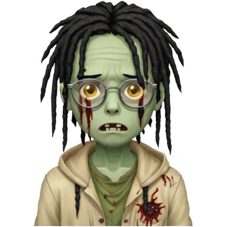 A young zombie boy with black dreads and glasses emoji