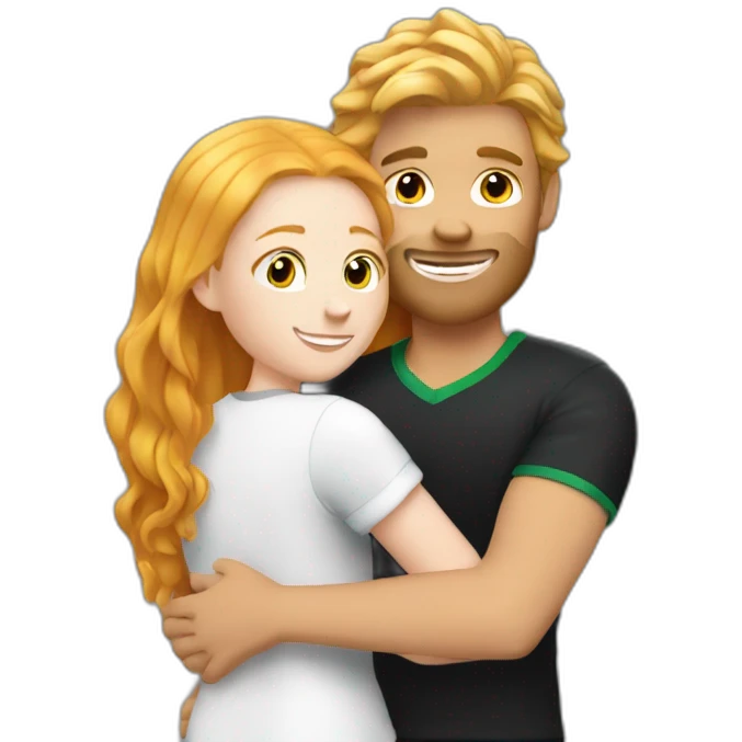 Blond soccer guy hugging ginger girl with long hair dress black emoji
