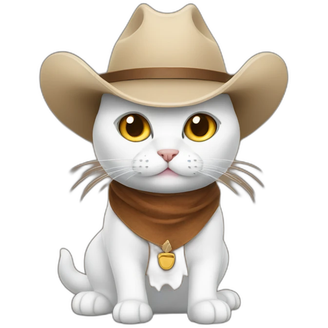 white cat wearing a brown cowboy hat emoji