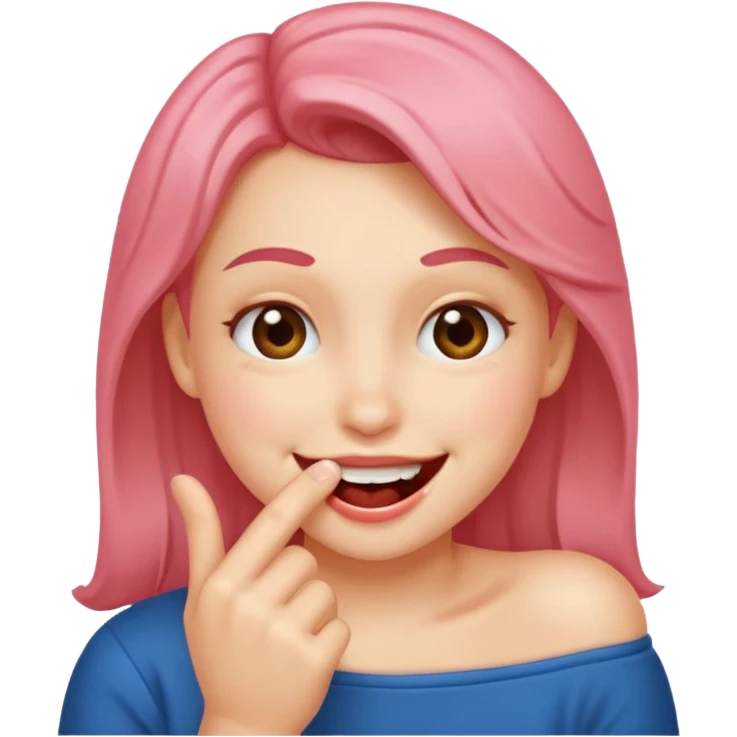 Create a blushing emoji face smiling while biting its finger in a flirty way emoji