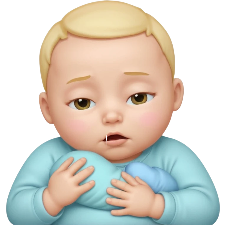 Cute 3D baby emoji, rubbing eyes, sleepy expression, chubby infant, short fine baby hair, soft pastel colors, clean white background  emoji