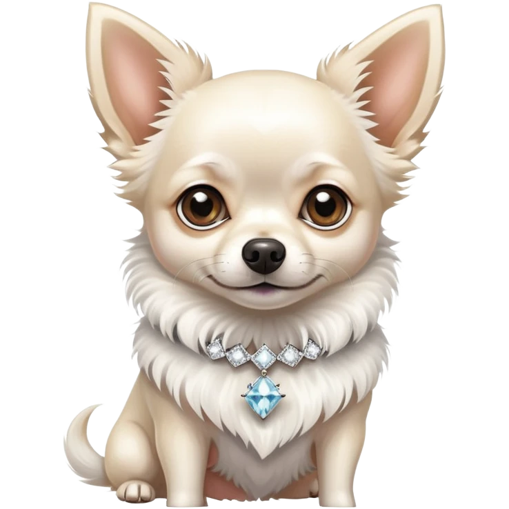 Elegant White hairy chihuahua with diamonds collar  emoji