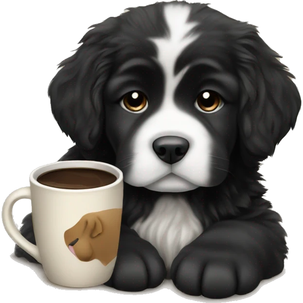 Newfoundland puppy w coffee cup  emoji