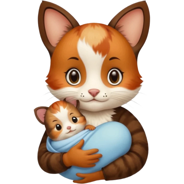 Calico critter holding a baby calico critter  emoji