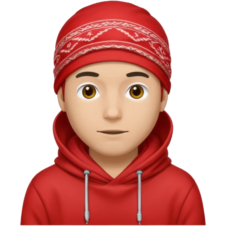 Man wearing a red hoodie and bandana emoji