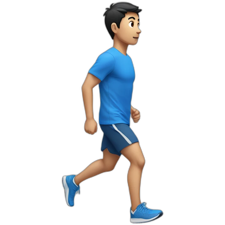 male asian runner with blue short， side view，full body emoji