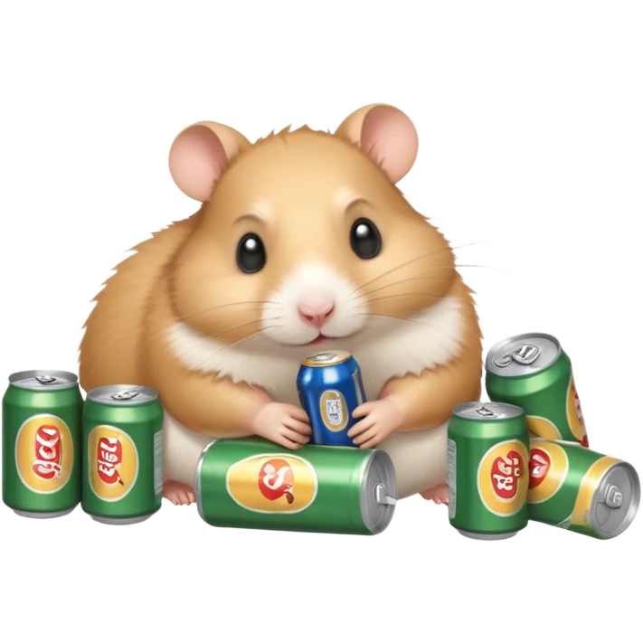 hamster sprawled out, tired expression, beer cans around emoji