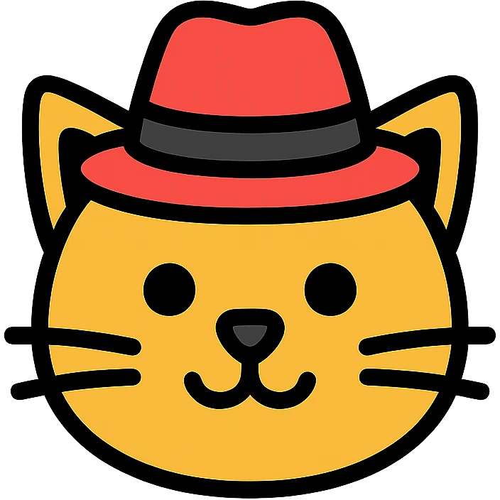color outlined icon of a cat with a hat, clean lines emoji
