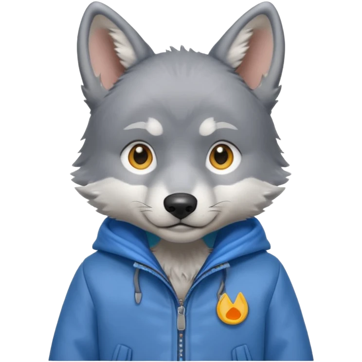 Wolf pup with soft fur and alert ears, jacket, half body, standing emoji