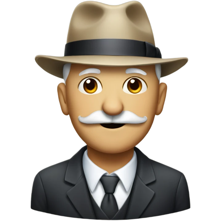 Old bald man with mustache in suit with fedora  emoji