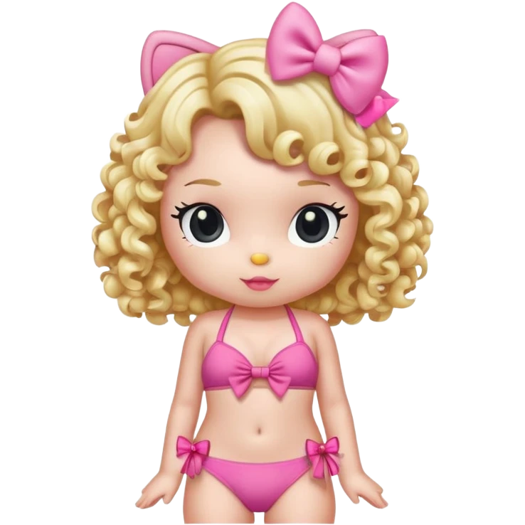 hello kitty with pink bikini curly blonde hair with bows emoji