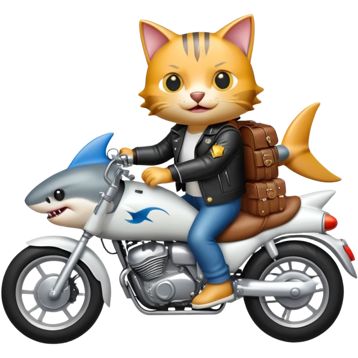 A shark with cats arms riding a motorbike with a leather jacket on  emoji