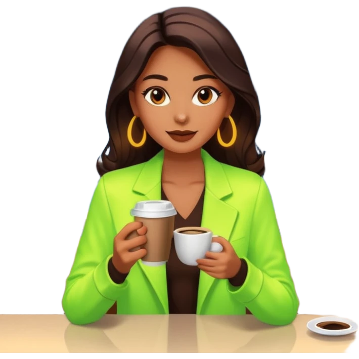 Woman with coffee , coffe shop with  neon glow, Midnight Wander. negative transparency . emoji