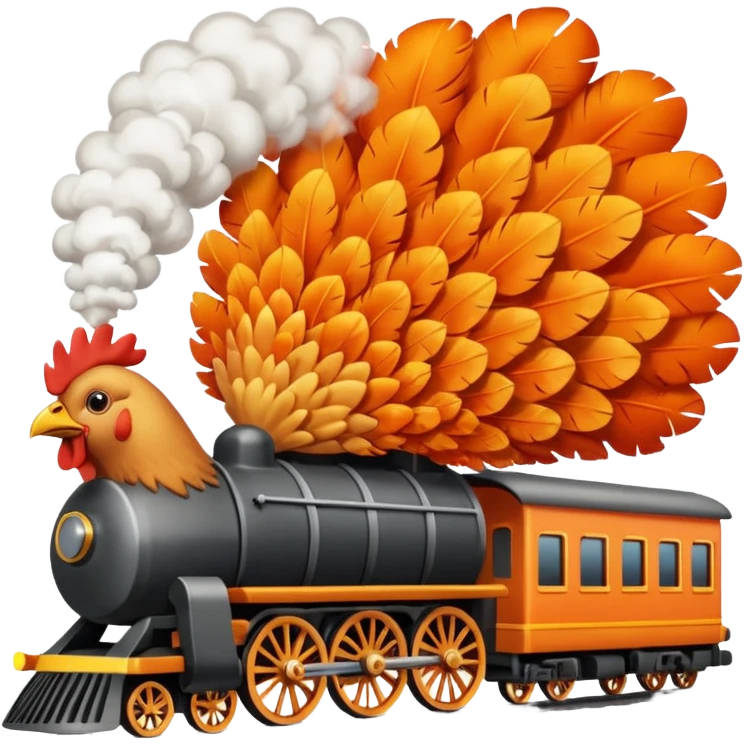 Chicken eating a train while the chicken is exploding emoji