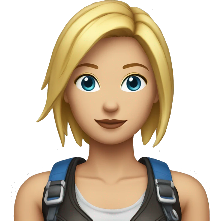 Aya Brea, woman, blonde hair, short hair, blue eyes, big breasts, slim body, leather vest, blue jeans. emoji