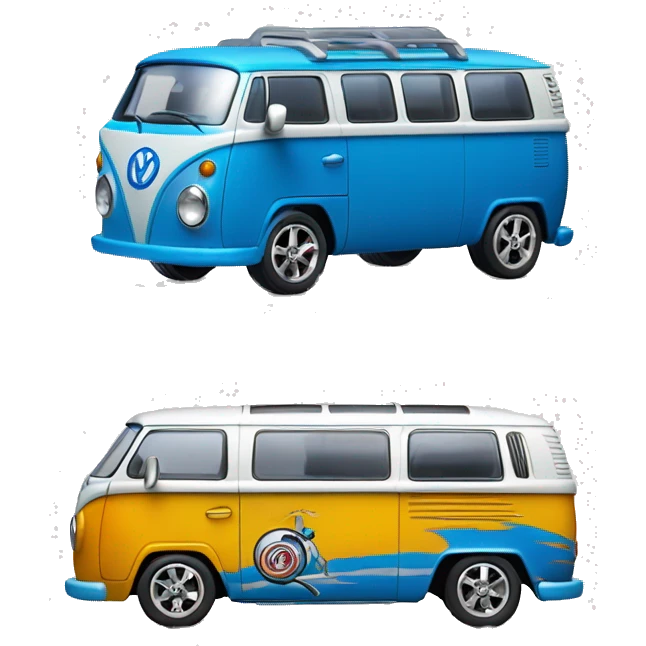 Side view.Mattel hot wheels Volkswagen Kool Kombi.tooned.sports car.blue.shortened wheelbase  emoji