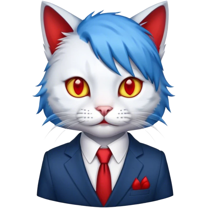 cat with blue hair and red eyes wearing a suit emoji