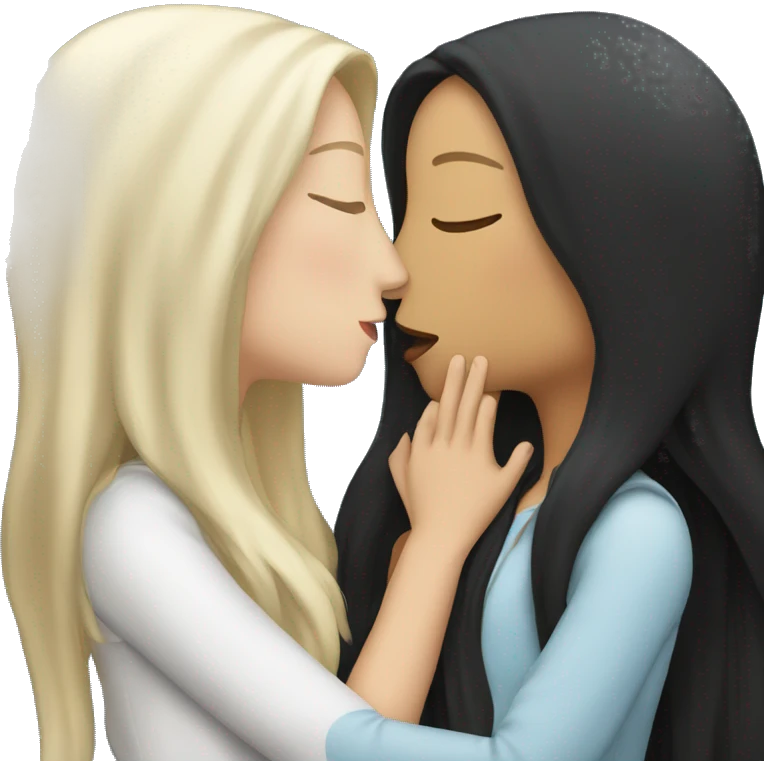Lesbians with long black hair and white skin kissing passionately emoji