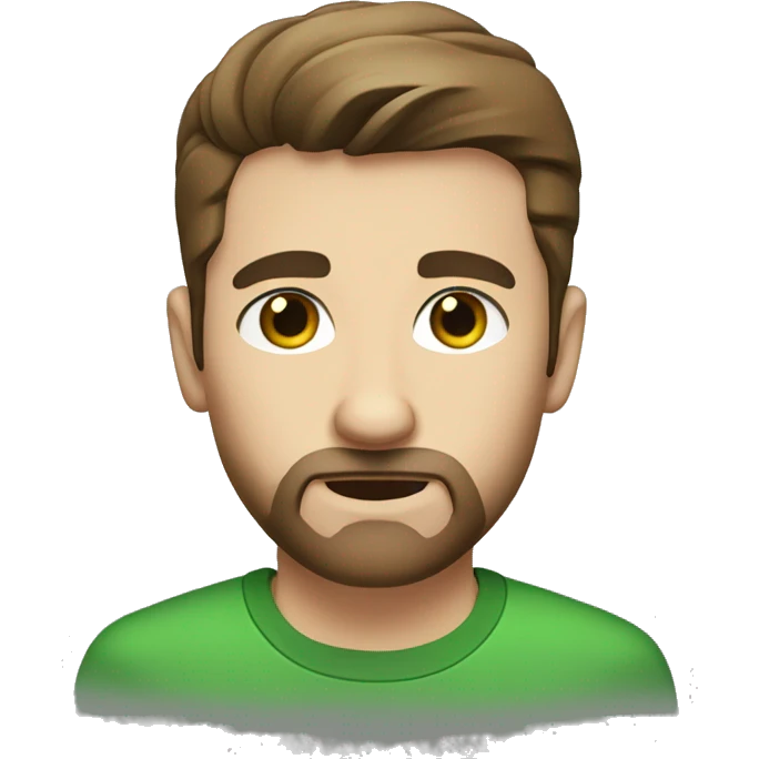 man, short brown hair, short beard, BIG SHARP nose, white, green eyes emoji