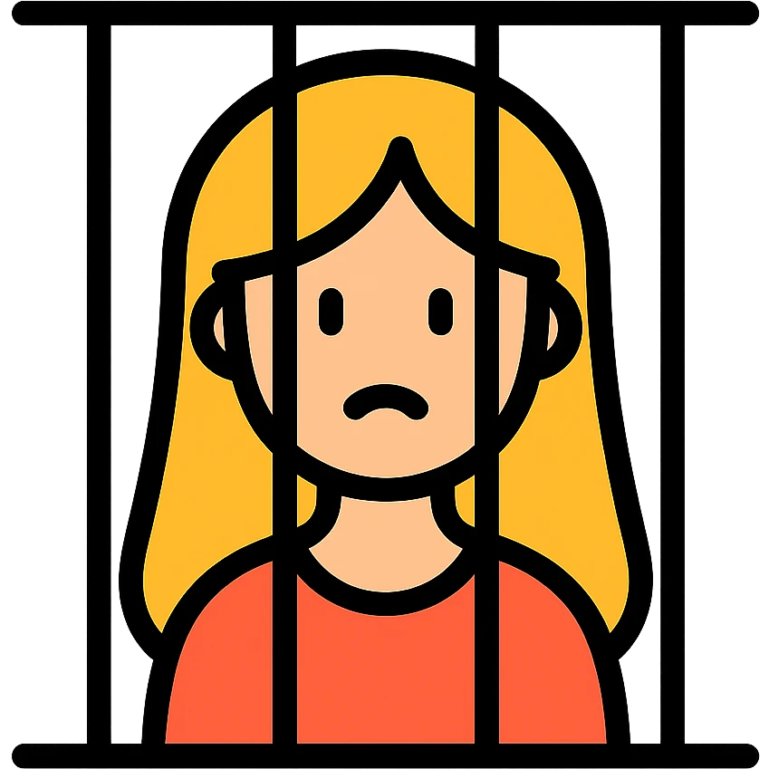 golden girl with long hair stuck behind jail bars, color outline icon emoji