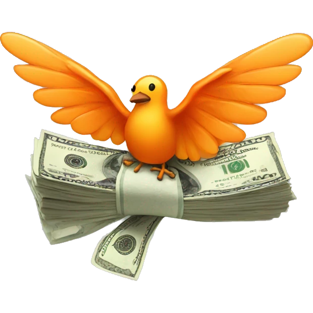 a bundle of money with orange wings emoji
