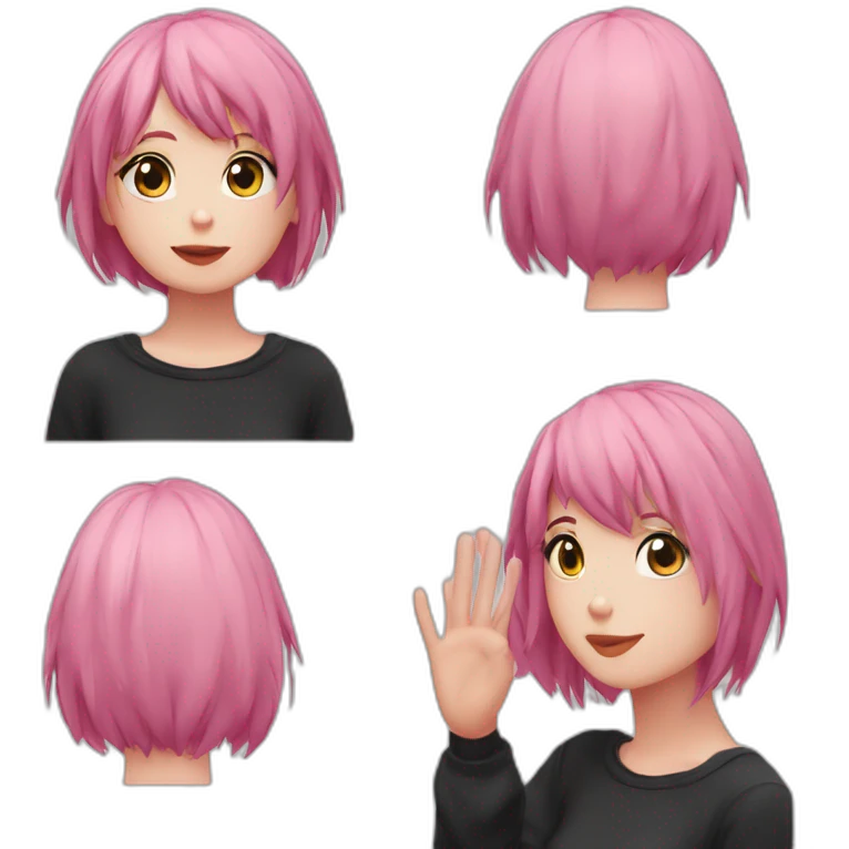 Full body Front view curvy emo girl pink hair sits on the floor straight view hands up black skirt полосатые рваные чулки emoji