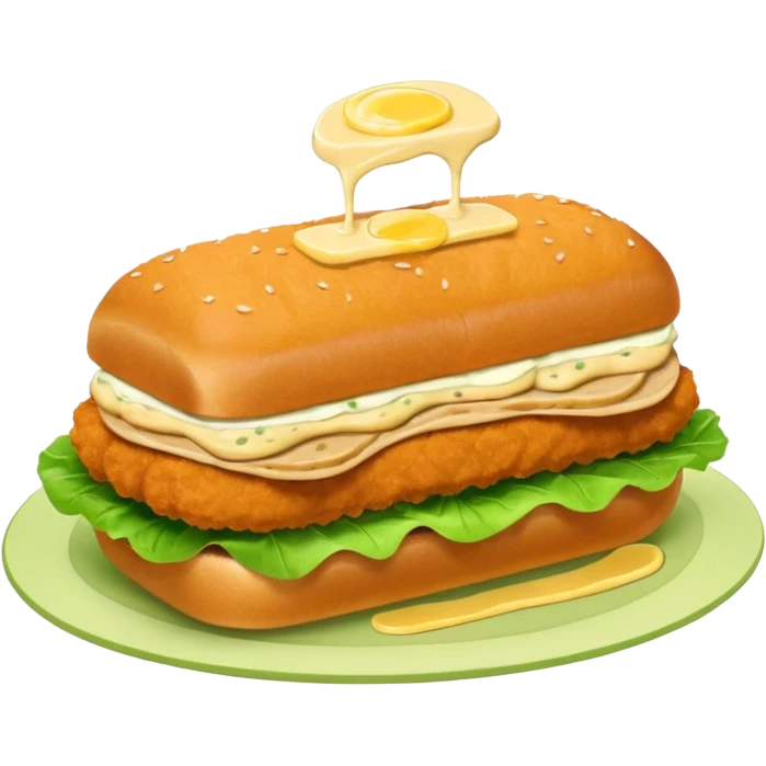 schnitzel sandwich: an oblong roll topped with a schnitzel, placed on a lettuce leaf, drizzled with remoulade, no cheese or other ingredients emoji